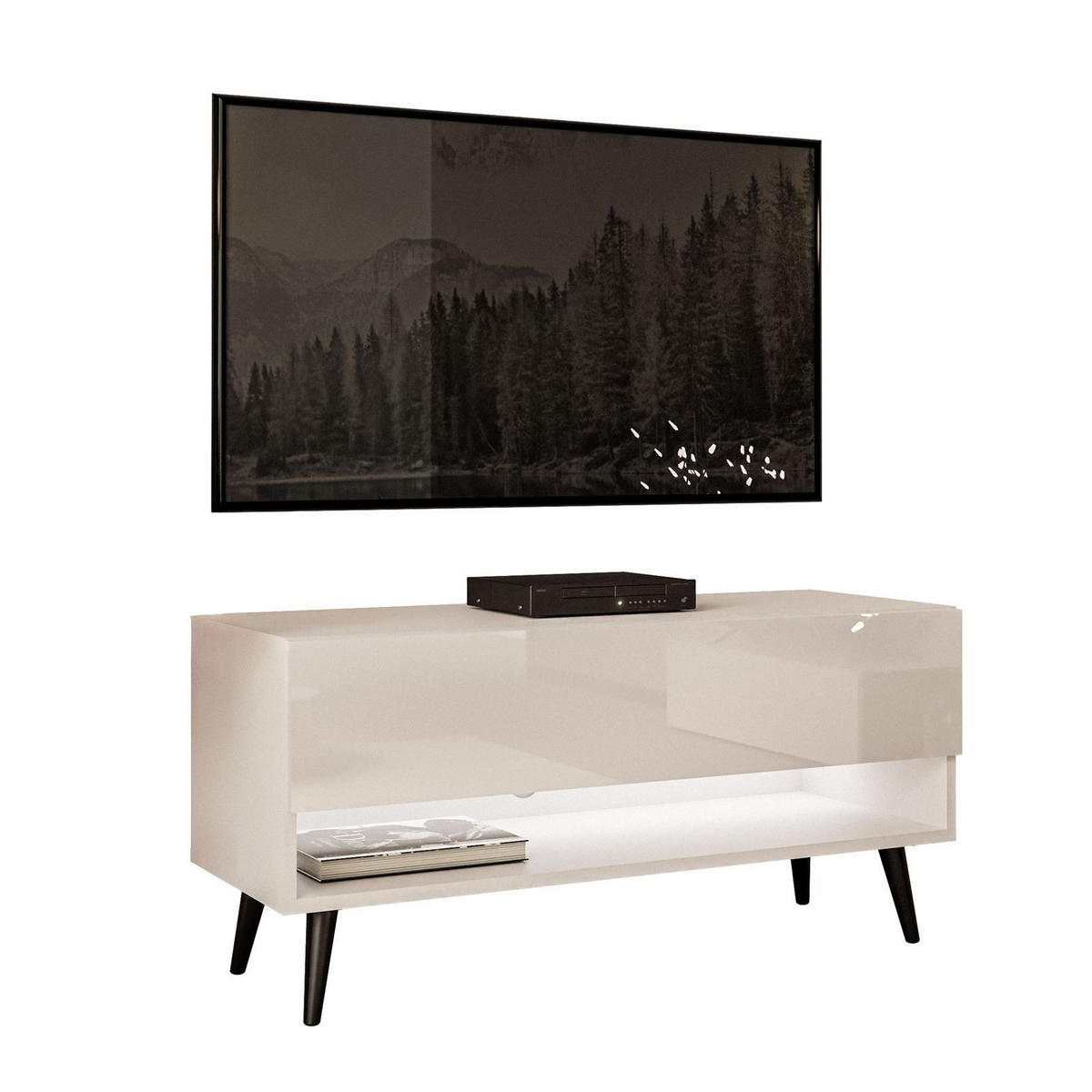 LOWBOARD TV-Schrank CALANTE 90 cm auf schrägen schwarzen Beinen - Beige/Schwarz, Holzwerkstoff/Metall (90/43/35cm) - Lookway