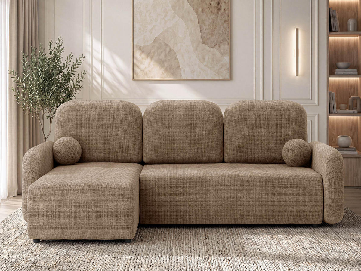ECKSCHLAFSOFA Gizefa - Hellbraun/Schwarz, Holz/Kunststoff (233/147cm) - MIRJAN24