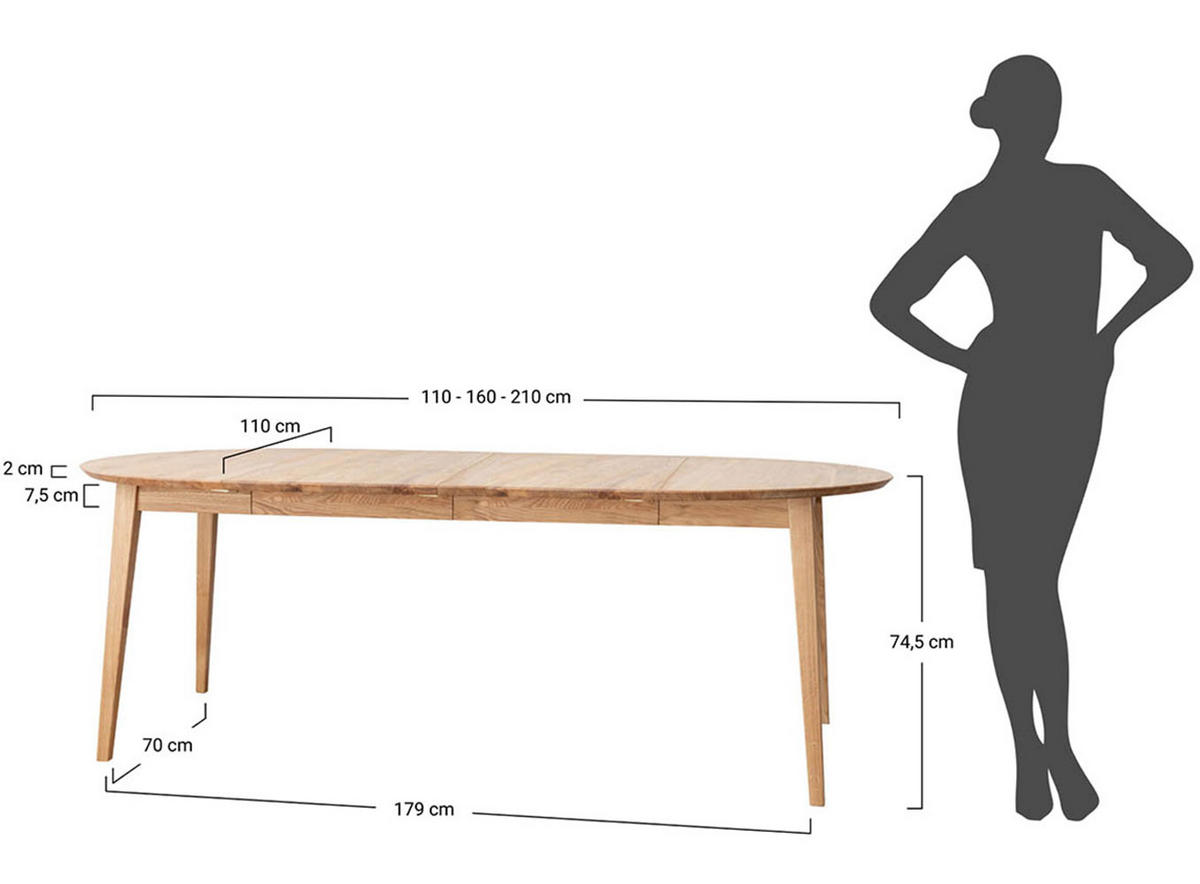 ESSTISCH Orbetello Eiche Tabak 110-210 / 110 / 74,5cm - Dunkelbraun, Holz (110/210/74.5cm) - Feldmann-Wohnen