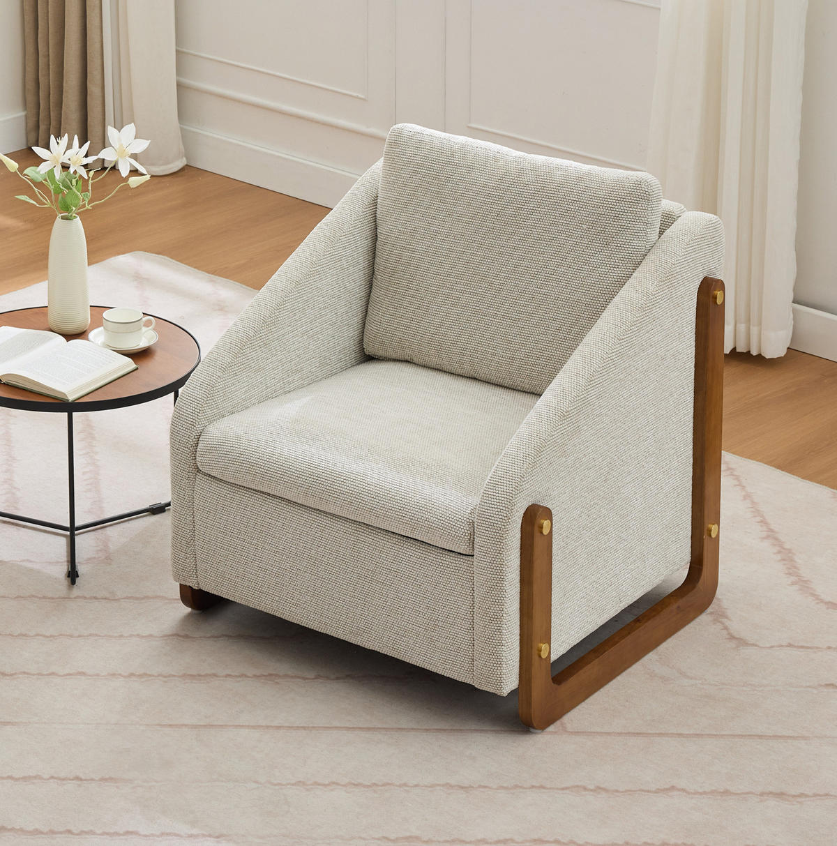 SESSEL mit Chenille-Bezug und Holzarmlehnen 73.5/73.5/73.5 cm Beige - Beige, Textil (73.5/73.5/73.5cm) - Redom