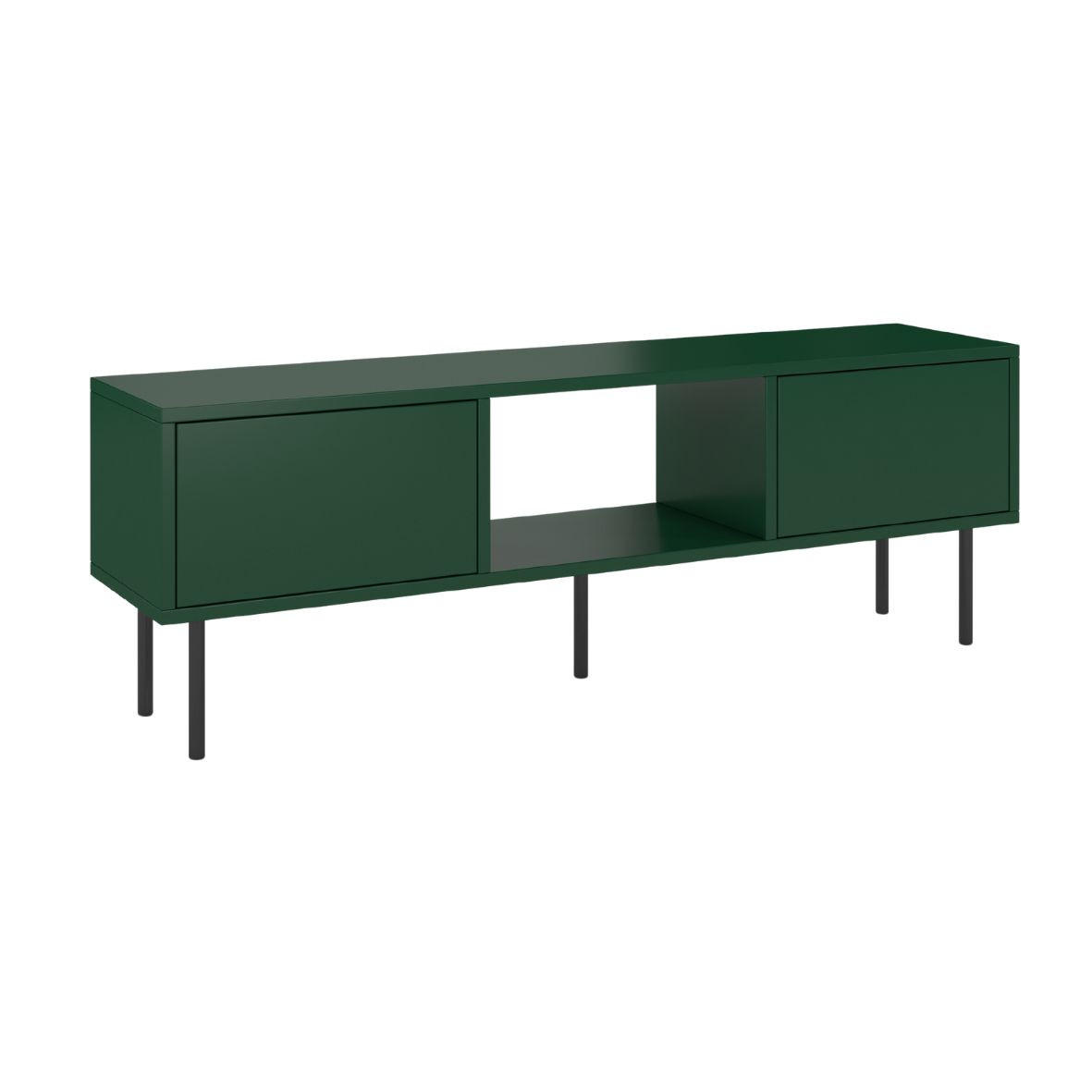 LOWBOARD Mirka, Grün, Push to Open System, Minimalistisch - Dunkelgrün/Schwarz, Holzwerkstoff/Metall (130/47/35cm) - Dancan