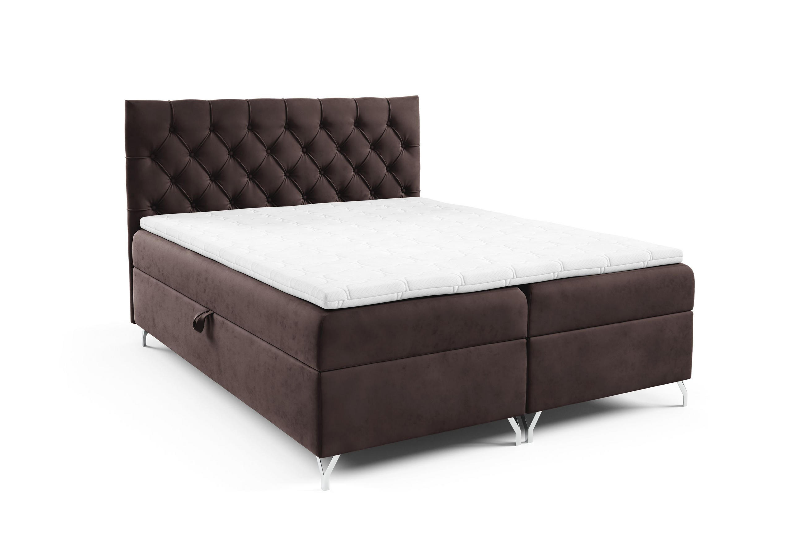 BOXBETT mit Stauraum und Topper Dunkelbraun 120x200 cm - Dunkelbraun, Textil (120/200cm) - Home Collective