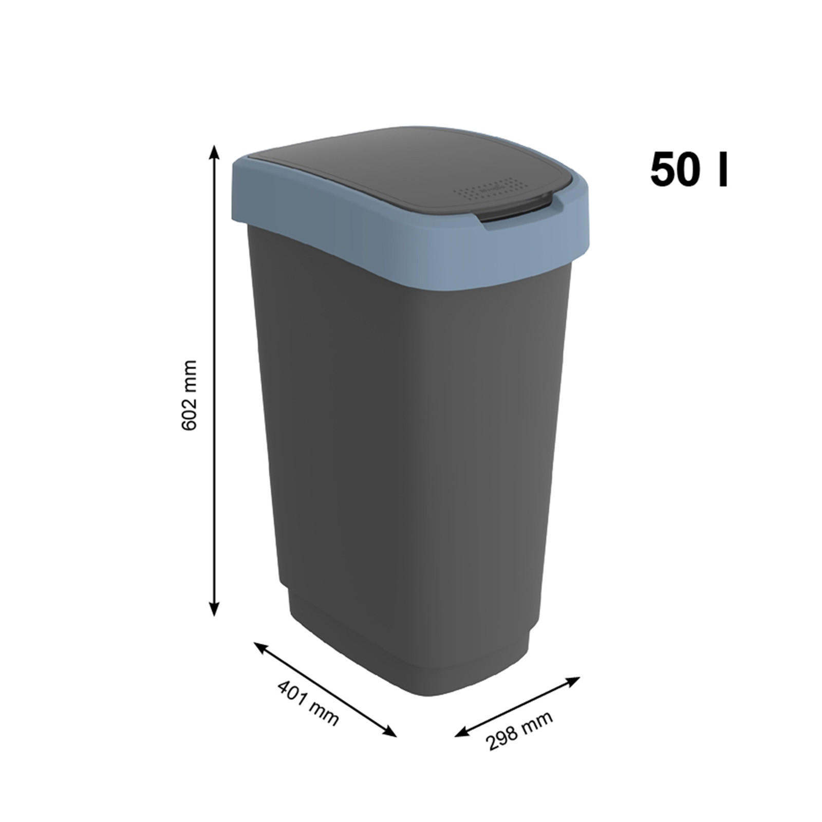 MÜLLEIMER 50 Liter 60x29,8x40 cm Kunststoff Schwarz-Blau - Blau/Schwarz, Kunststoff (29.8/60.2/40.1cm) - PROREGAL