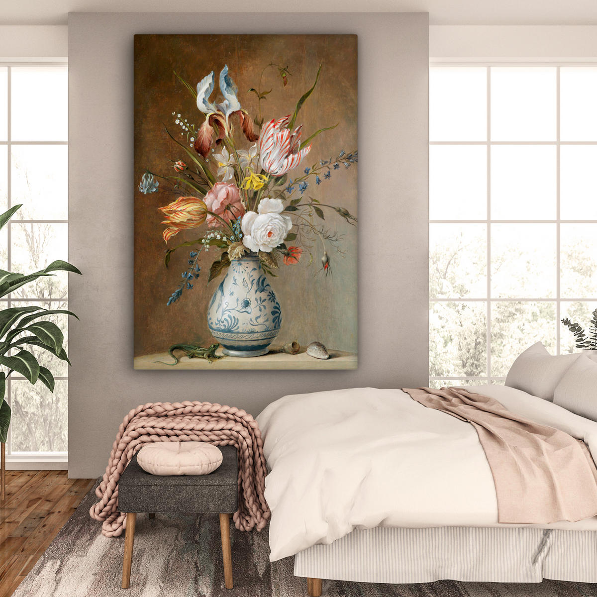 LEINWANDBILD Alte Meister - Blumen - Balthasar van der Ast Deko Groß 90x140 cm - Hellbraun, Textil (90/140cm) - MuchoWow