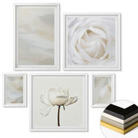 WANDBILDER 5er-Set - 50x50 cm & 20x30 cm & 40x60 cm Weißer Rahmen - Abstrakter Hintergrund mit feinen Strichen - Weiß, Kunststoff (40/60cm) - ArtPrintCave