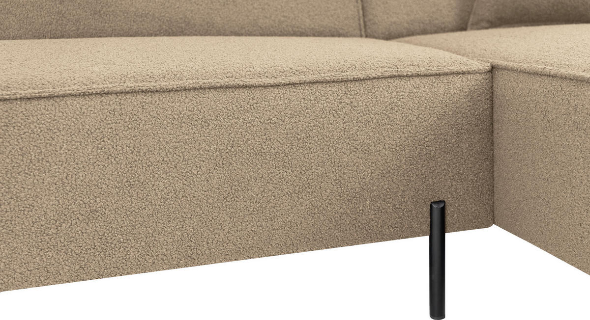 ECKSOFA Hana Loft 3-Sitzer Ecke Rechts, Boucle, Dunkelbeige 241/80/168 cm - Sandfarben/Schwarz, Textil/Metall (241/168cm) - WFL GROUP