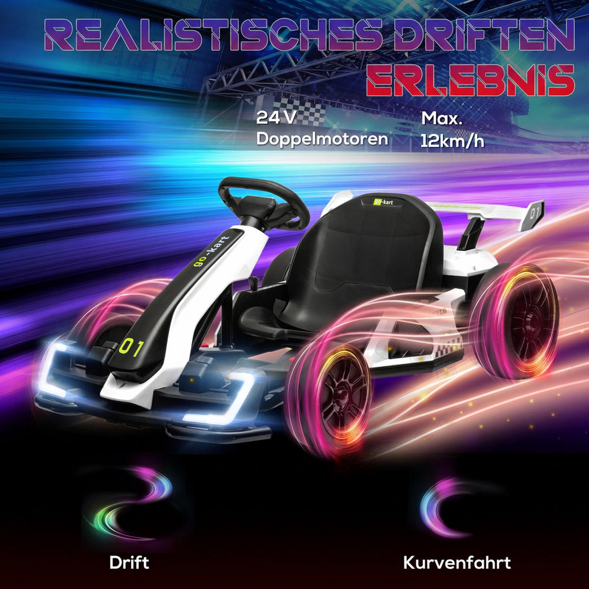 KINDER-DRIFT-KART Kunststoff Metall Weiß - Weiß, Kunststoff (120/76/53.5cm) - HOMCOM