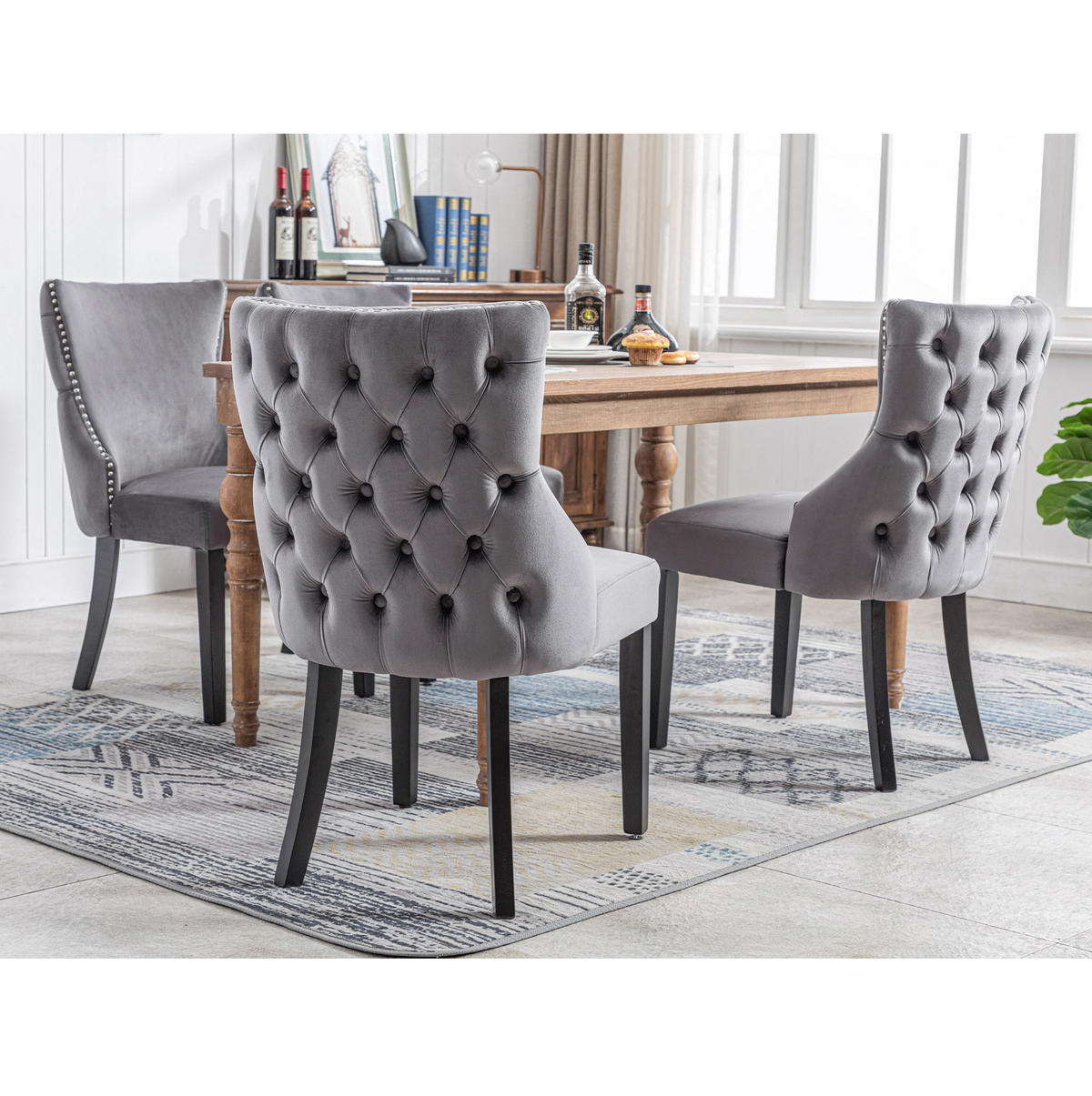 STUHL mit Knopfsteppung Sitzbreite ca. 50 cm Samt Grey - Grau, Metall (50/91/52cm) - Meubliv