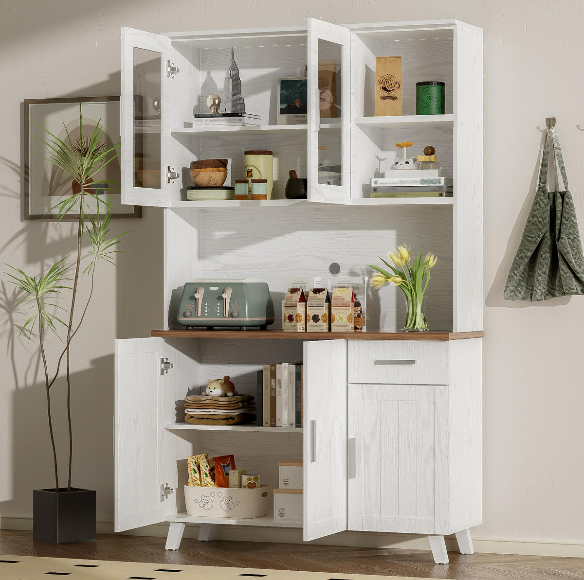 HOCHSCHRANK mit 5 Türen 114 x 40 x 190 cm Weiß/Braun - Weiß, Holzwerkstoff (40/190/114cm) - Meubliv
