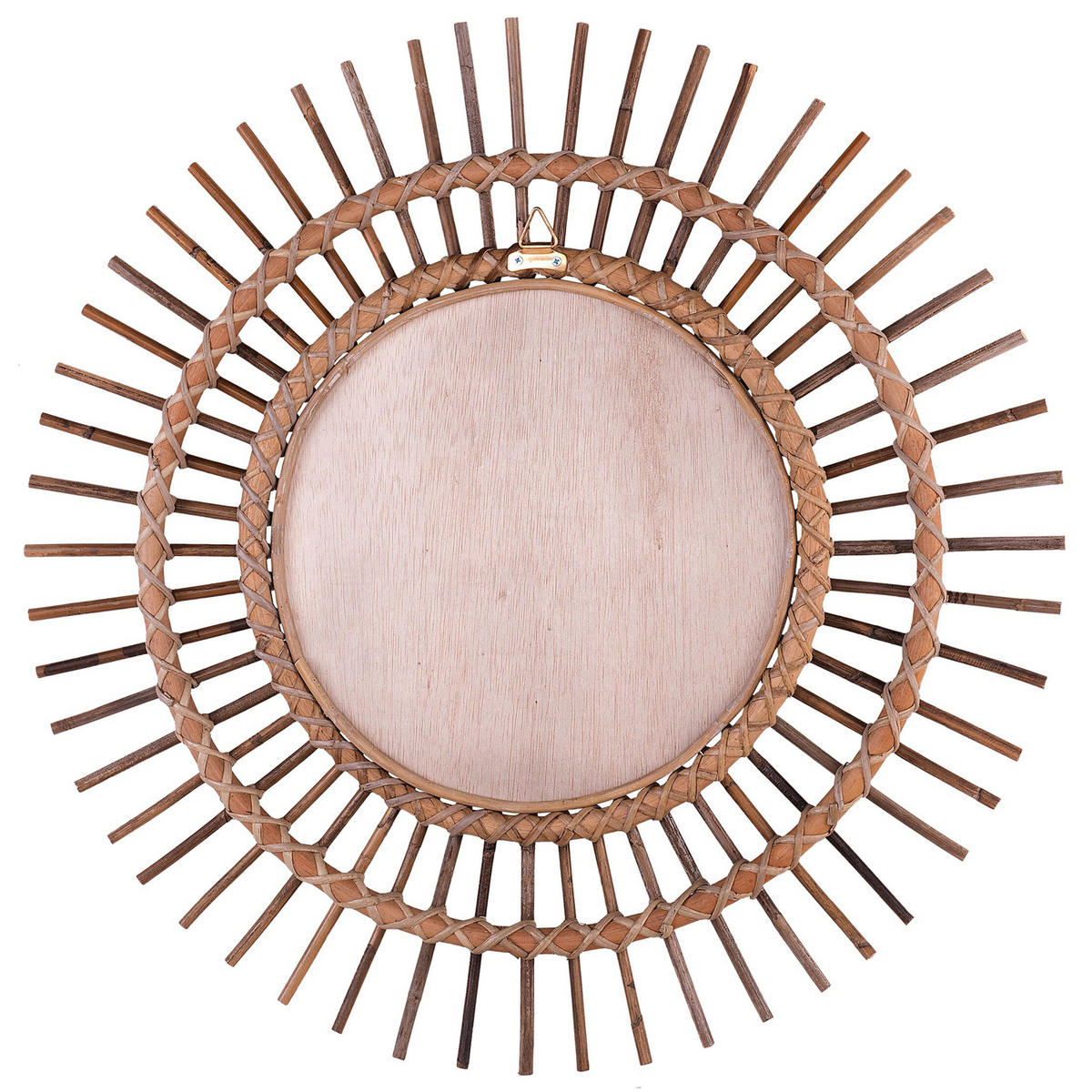 WANDSPIEGEL sandbeige Rattan Sonnenform 76 cm Stenen - Braun, Naturmaterialien (76/76/3cm) - Beliani