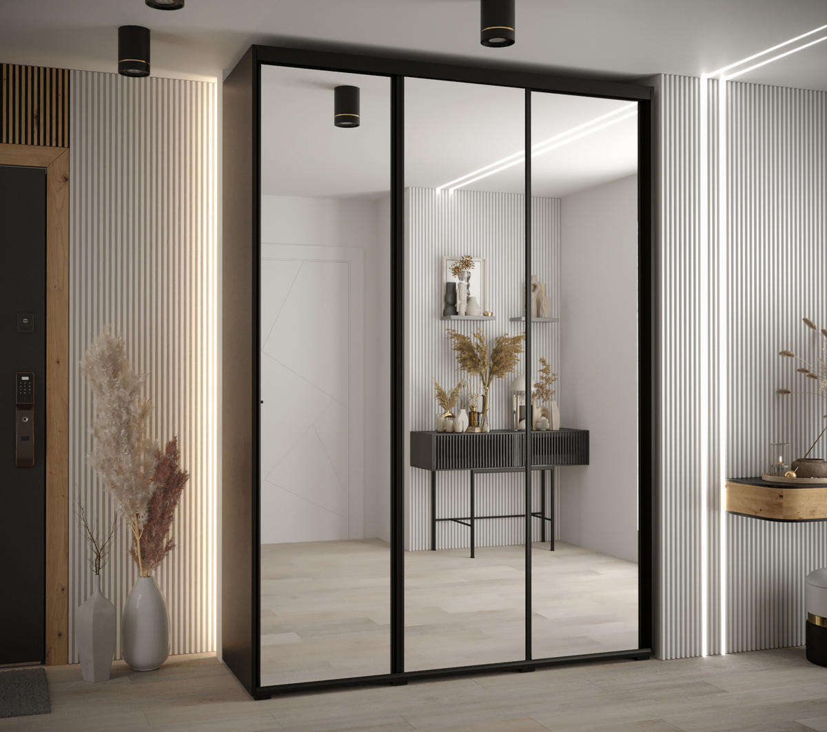 SCHWEBETÜRENSCHRANK 235,2/180/60 3-türig - Schwarz, Holz/Metall (180/235/60cm) - Abiks Möbel