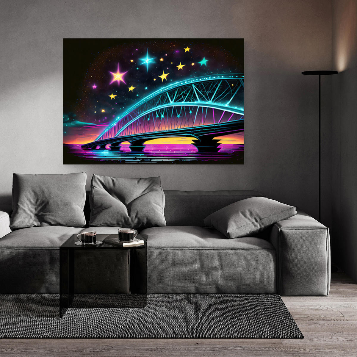 WANDBILD brücke architektur neon - Multicolor, Textil (60/40cm) - Feeby