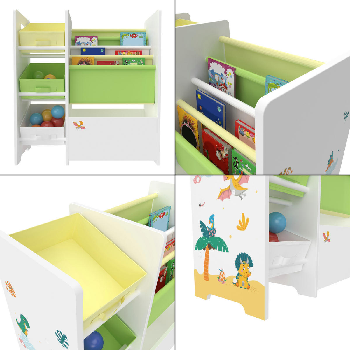 KINDERREGAL Vimianzo - Gelb/Weiß, Holzwerkstoff/Textil (65/60/30cm) - [en.casa]