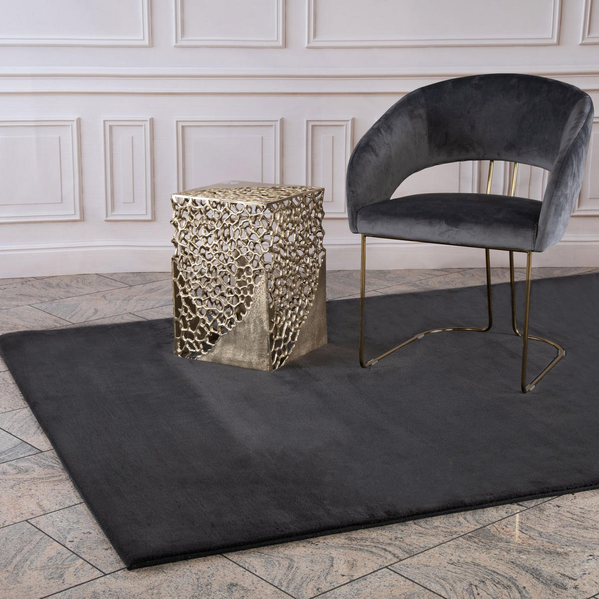 HOCHFLOR-TEPPICH Topia 400 Graphite 200x290 cm - Schwarz, Textil (200/290cm) - carpet city