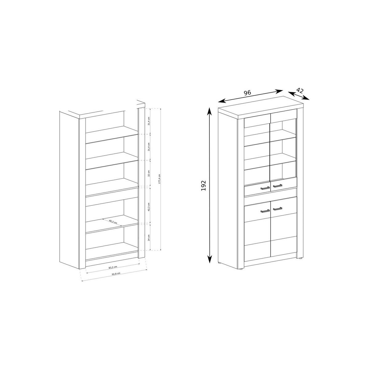 VITRINE Indianapolis I-3 96 x 192 x 42 cm Esche hell - Braun, Holzwerkstoff/Metall (96/192/42cm) - Koseto