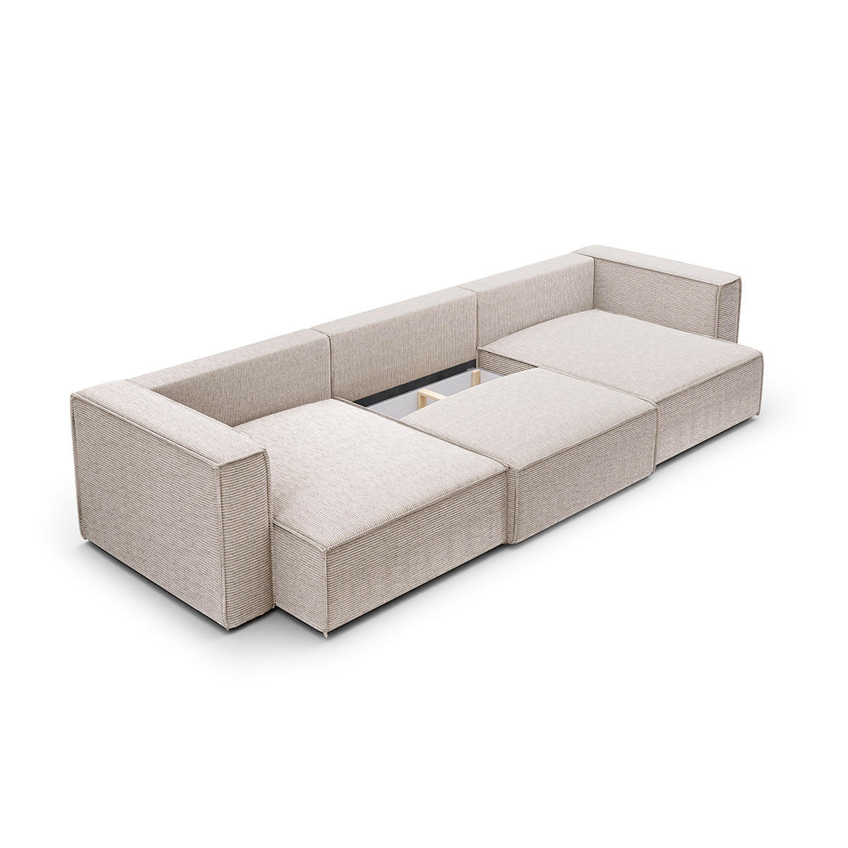 PANORAMASOFA Jimmy 5 Sitzplätze Creme - Weiß, Holz (348/77/148cm) - Petits-meubles