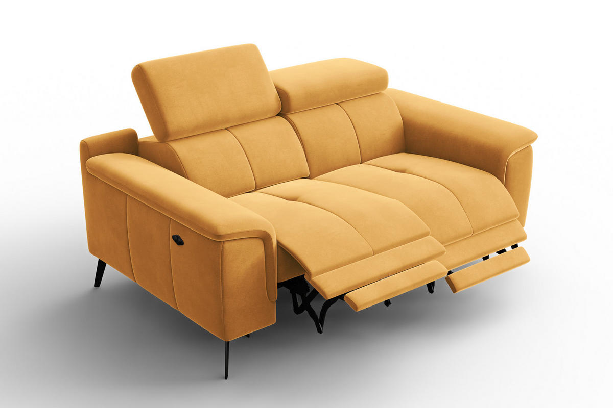SOFA RELAX FIERO 2-Sitzer, Gelber Veloursstoff - Gelb/Schwarz, Holz/Textil (170/82/103cm) - Courtois Laville