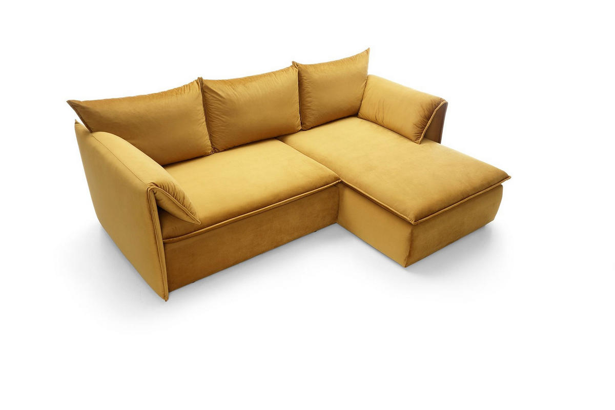 ECKSOFA PREGIO Gelb Plüsch-Stoff mit Schlaffunktion - Gelb, Holz (230/166cm) - MASSENO