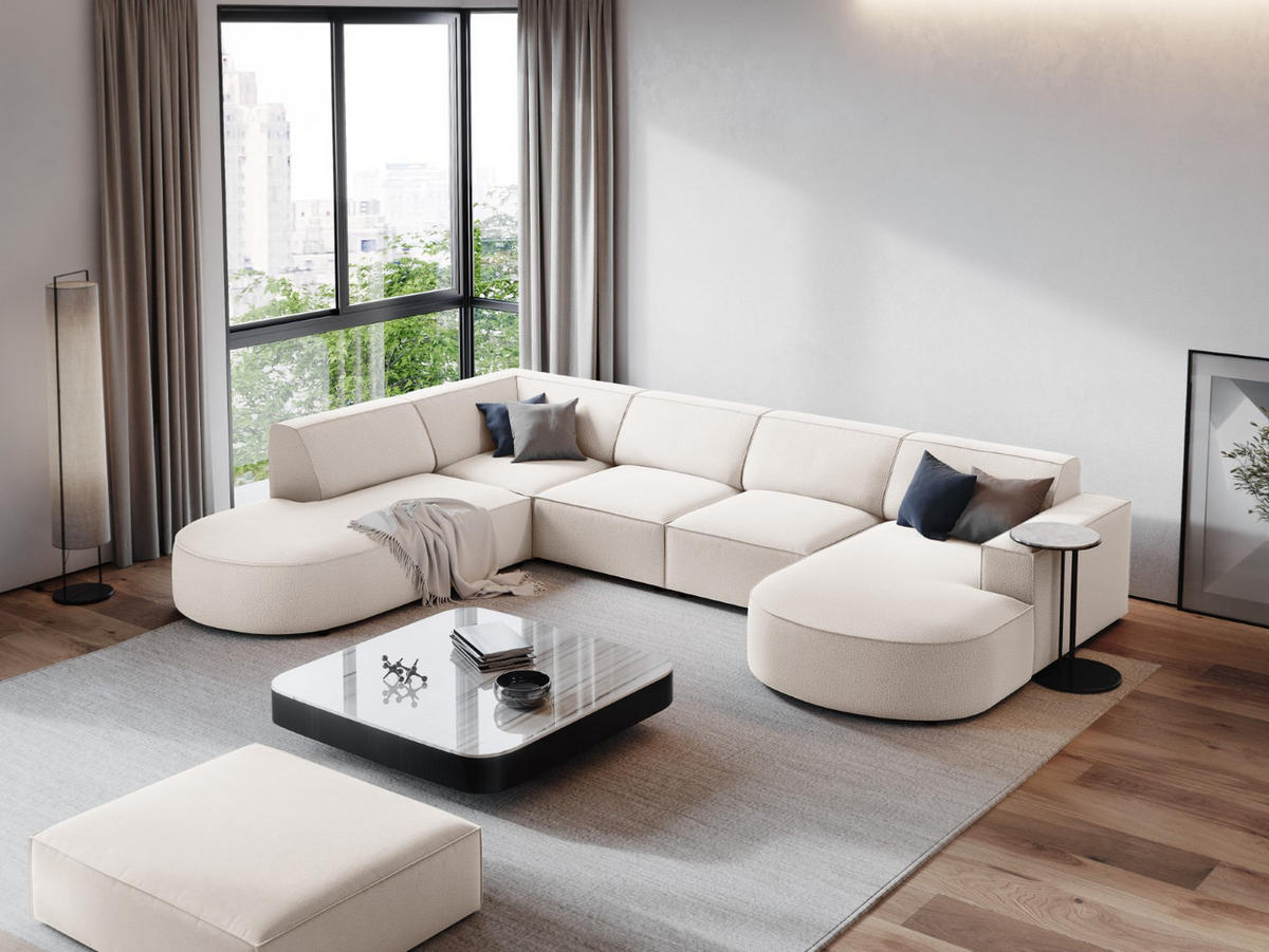 PANORAMASOFA links Jodie aus strukturiertem Stoff leichtes beige 7 Sitzplätze - Beige, Textil (262/70/364cm) - Micadoni