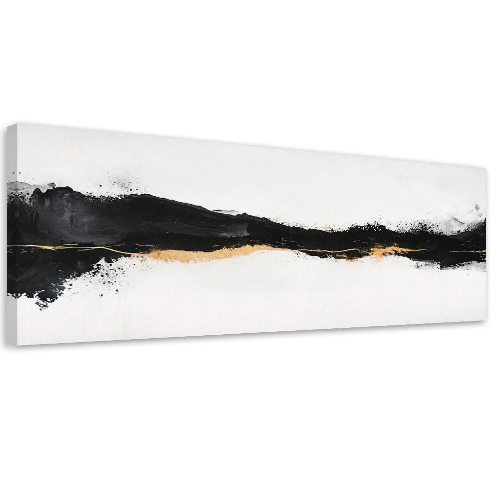 LEINWANDBILD Abstrakt Minimalismus Gold Schwarz 150x50cm - Weiß, Textil (150/50cm) - Feeby