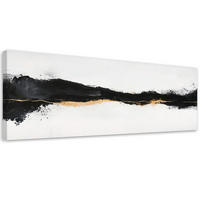 LEINWANDBILD Abstrakt Minimalismus Gold Schwarz 150x50cm - Weiß, Textil (150/50cm) - Feeby