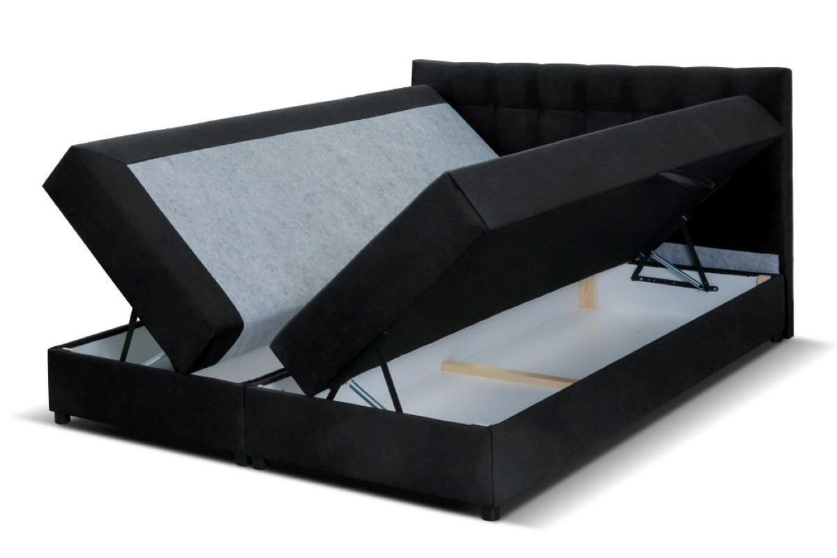 BOXBETT Malmo 200x200 cm mit Topper, zwei Bettkästen und Matratze, schwarz - Schwarz, Kunststoff (200/200cm) - Margaret Hadas24