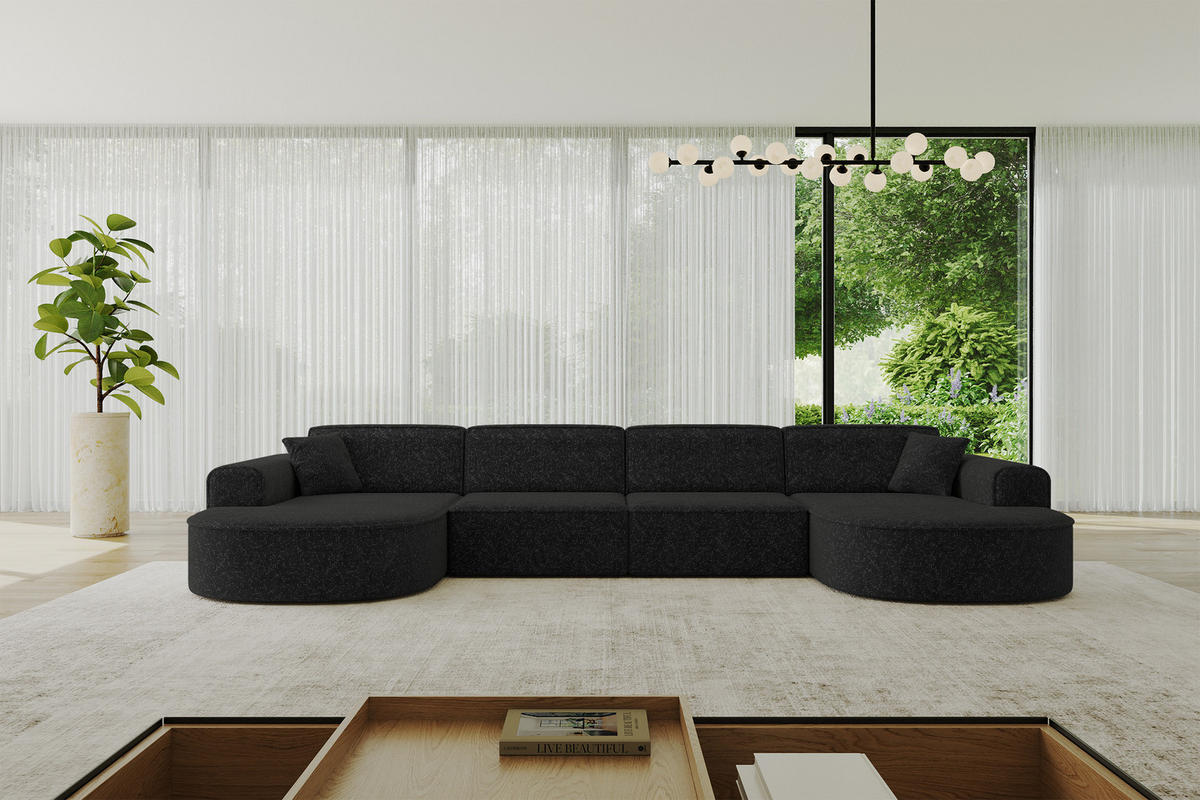 WOHNLANDSCHAFT MARI-U2 - 388x171x79 cm Schwarz Tissu - Schwarz, Holzwerkstoff/Kunststoff (388/79/171cm) - ALTDECOR