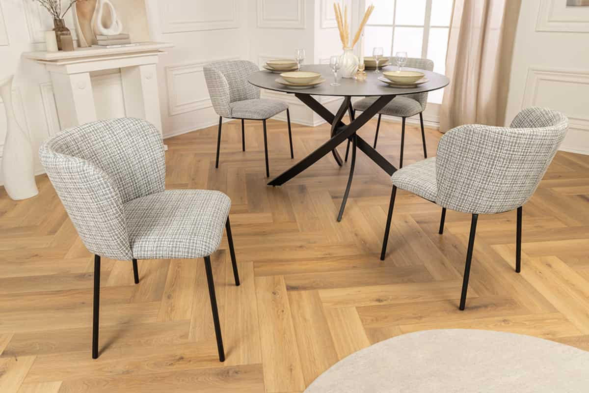 STUHL LYON Bouclé 75 cm - Blau/Schwarz, Textil/Metall (54/75/58cm) - riess-ambiente