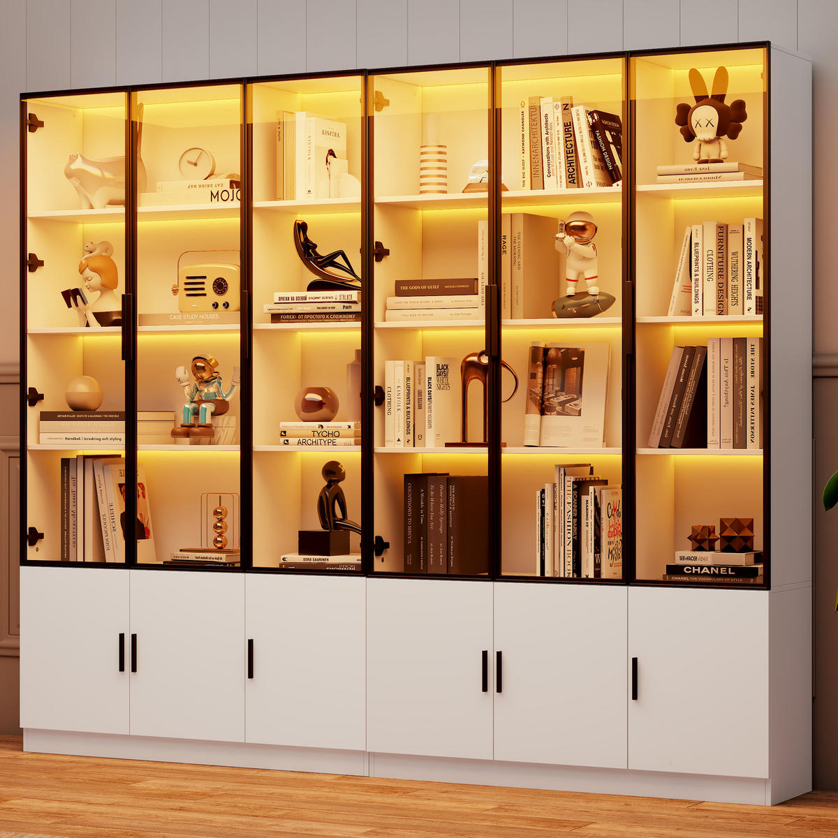 VITRINE LED 240cm Glasvitrine 12 Türen Hochschrank Weiß - Weiß, Glas (240/200/32cm) - FLIEKS