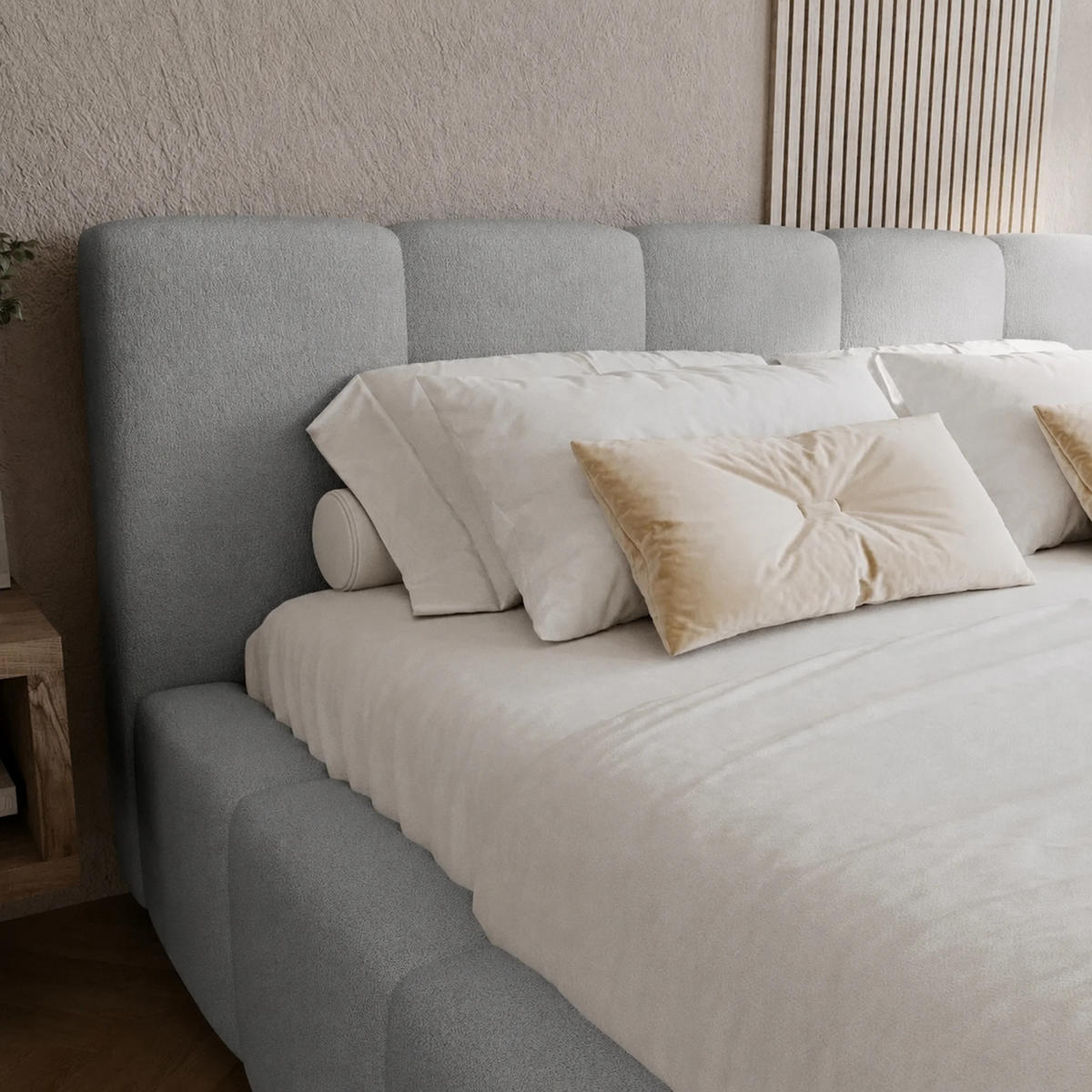 POLSTERBETT Palermo 200x200 cm mit Stauraum und elegantem Kopfteil - Holzrahmen, Velo Grau - Grau, Holz/Textil (200/200cm) - Chilly