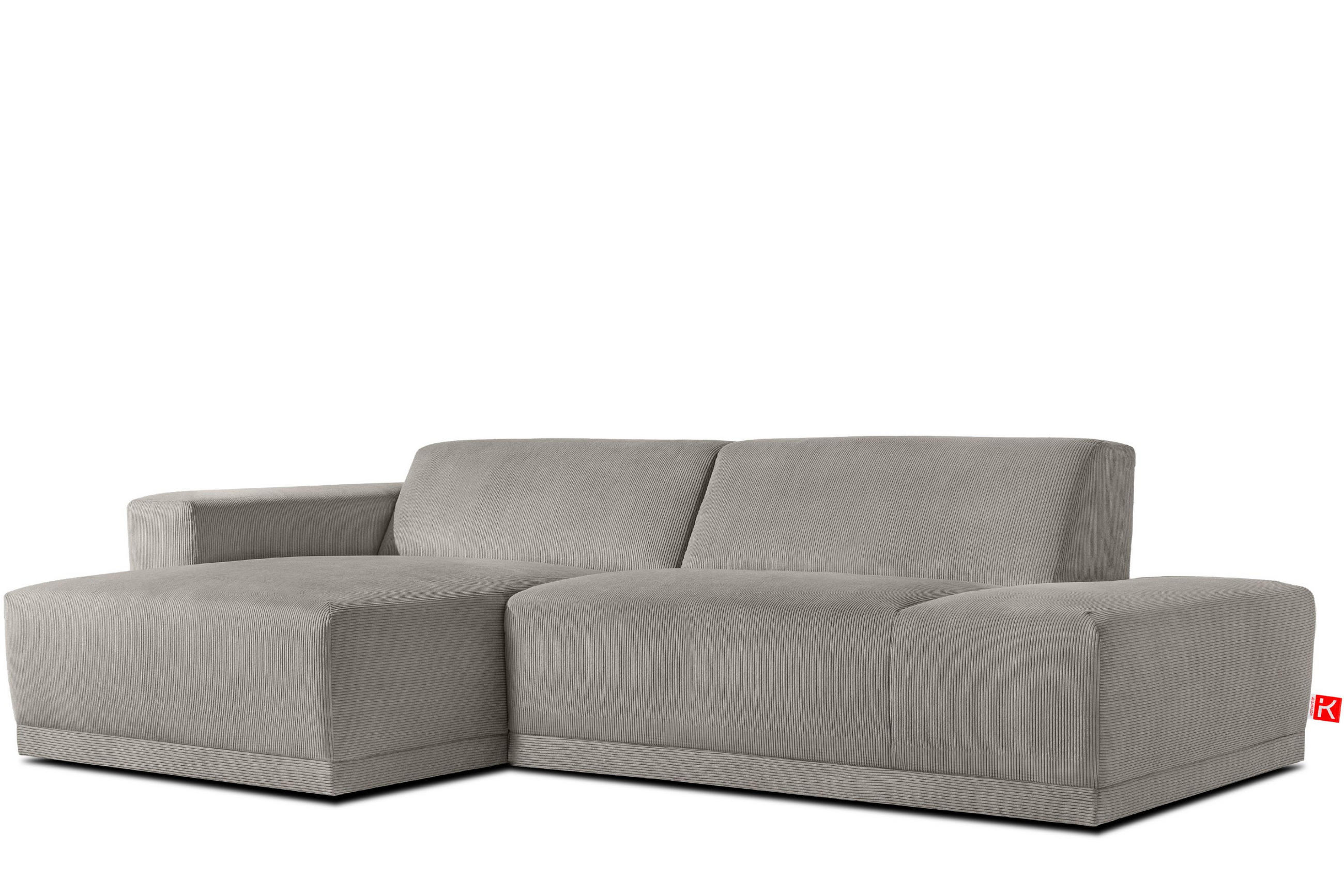 ECKSOFA-LINKS MUDI in moderner Optik mit hochwertigem Kaltschaum, Cord-Stoff, hellgrau - Hellgrau/Schwarz, Textil (280/160cm) - KONSIMO®