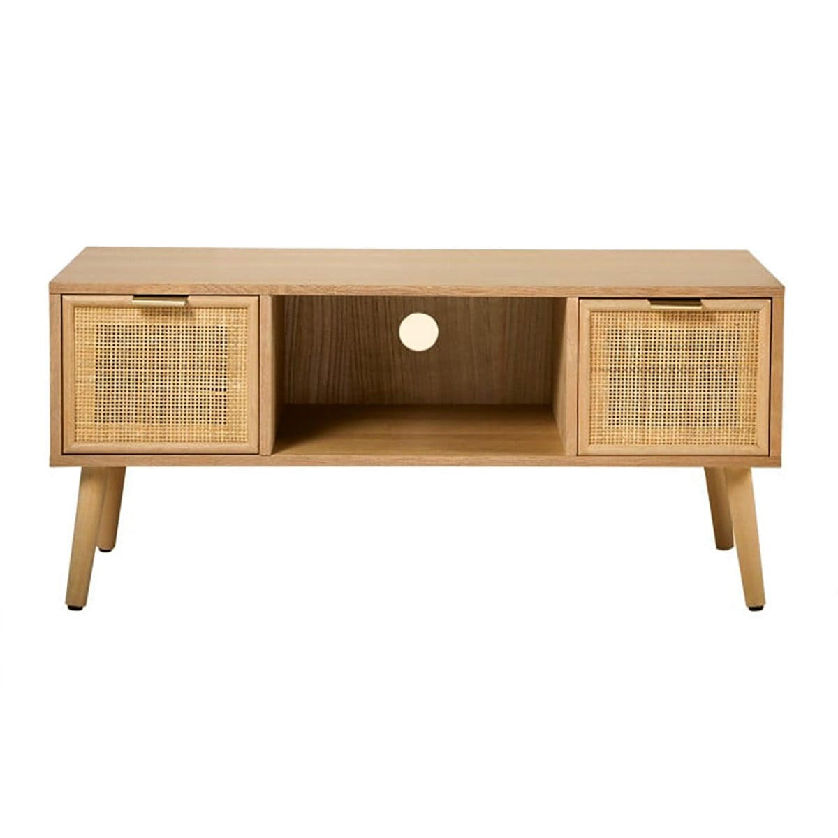 TV-MÖBEL mit 2 Schubladen Vorderseite aus Rattan - L100 cm - Apfelbaumfarben, Holzwerkstoff (42/45/100cm) - Calicosy