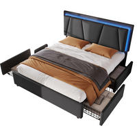 POLSTERBETT mit LED-Beleuchtung 140/200 cm mit 4 Schubladen & verstellbarem Kopfteil - Grau, Holz (140/200cm) - BEAOK