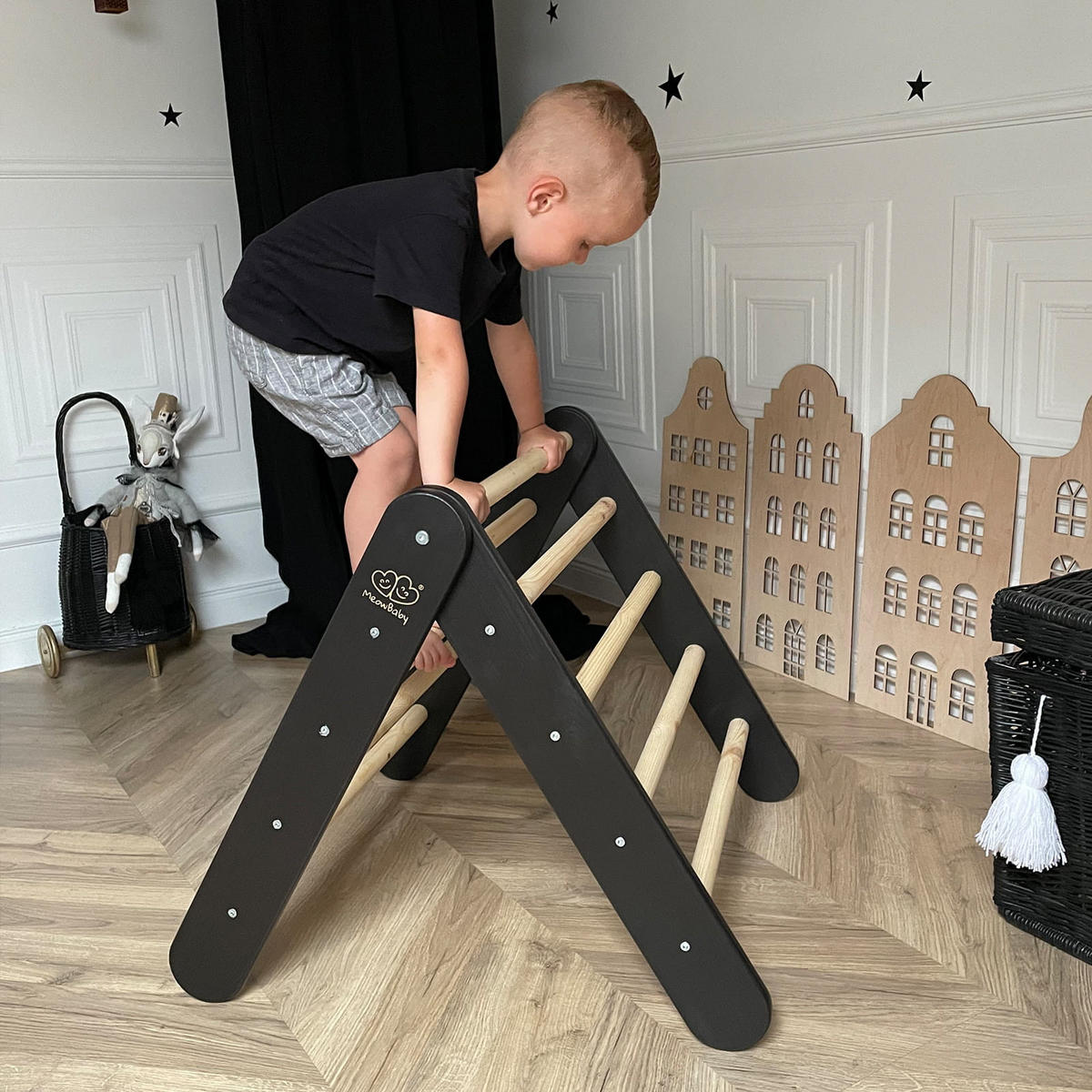 KLETTERDREIECK für Kinder, Montessori, Schwarz - Schwarz, Holz (59.5/59/60cm) - MeowBaby