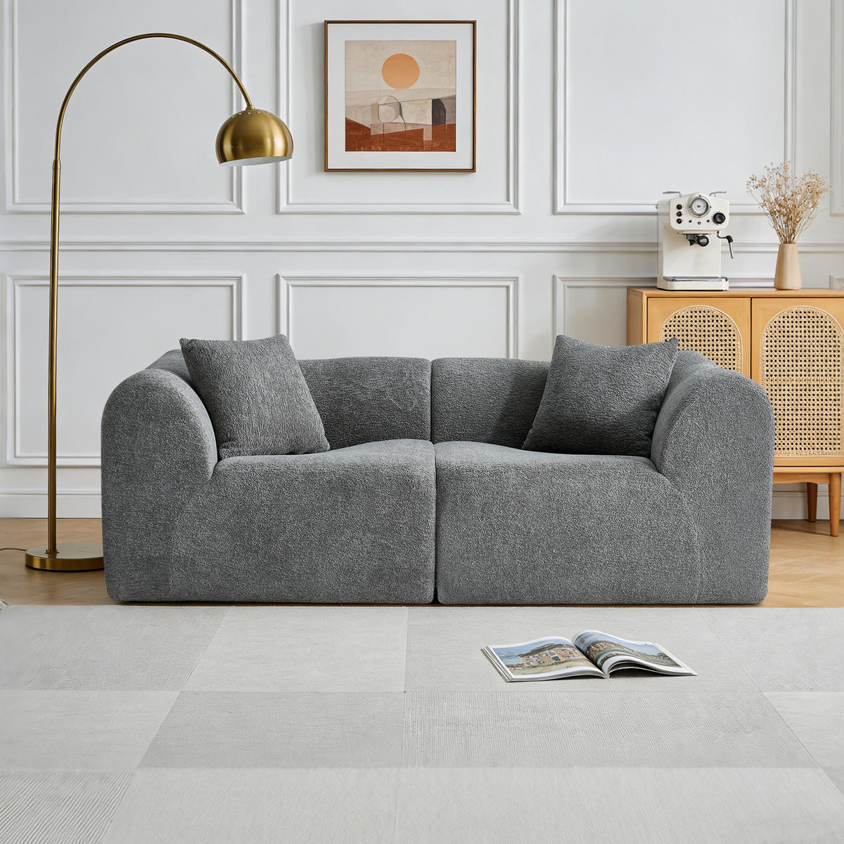 2-SITZER Sofa Samt mit Kissen und Anti-Rutsch-Pads 193/87/67 cm Grau - Grau, Textil (87/67/193cm) - Redom