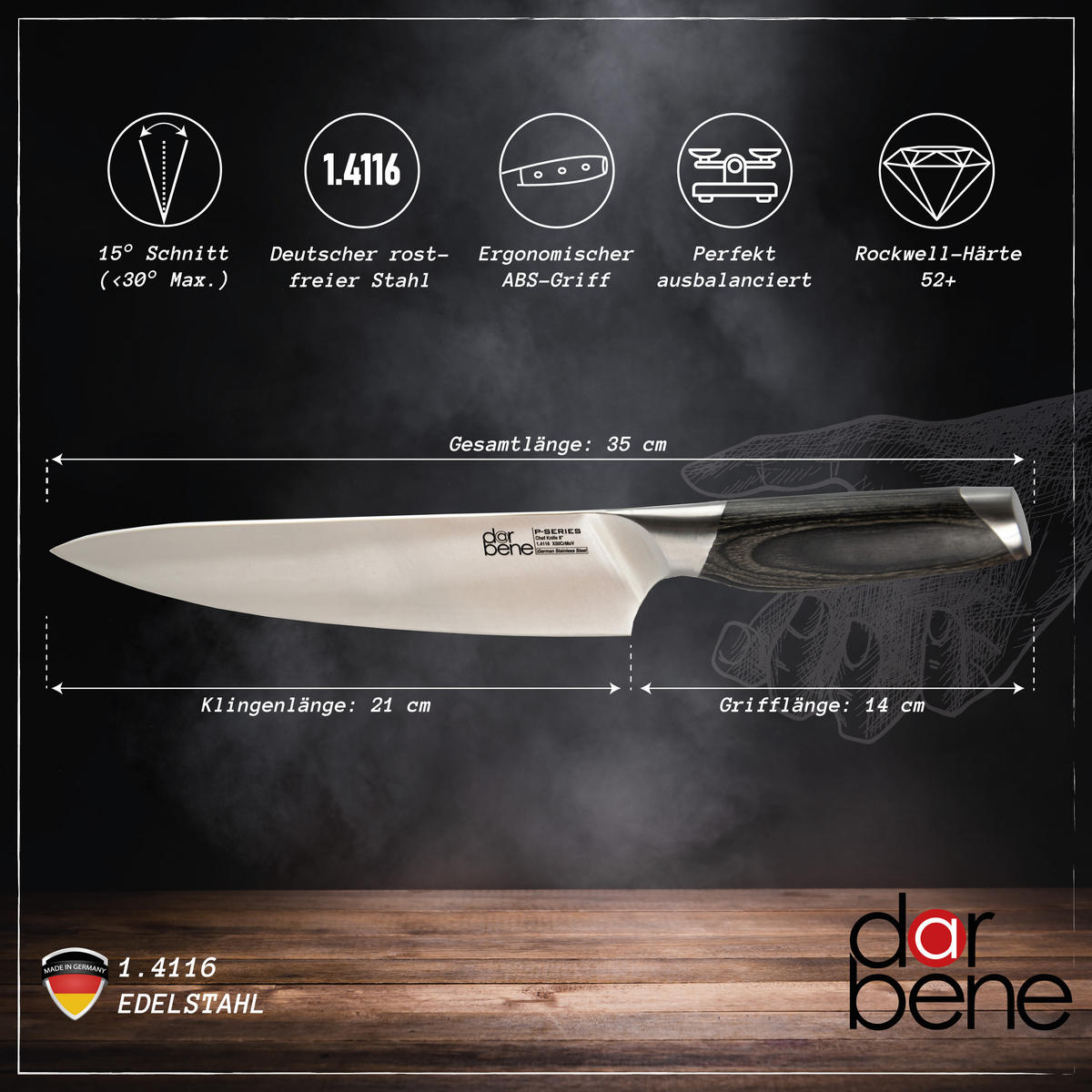 CHEFMESSER P-Series Holzgriff 35cm - Alufarben, Metall (35cm) - DarBene