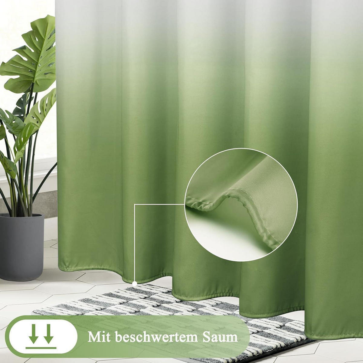 DUSCHVORHANG 180 x 180 cm Farbverlauf Grün Textil Wasserdicht - Grün, Textil (180/180cm)