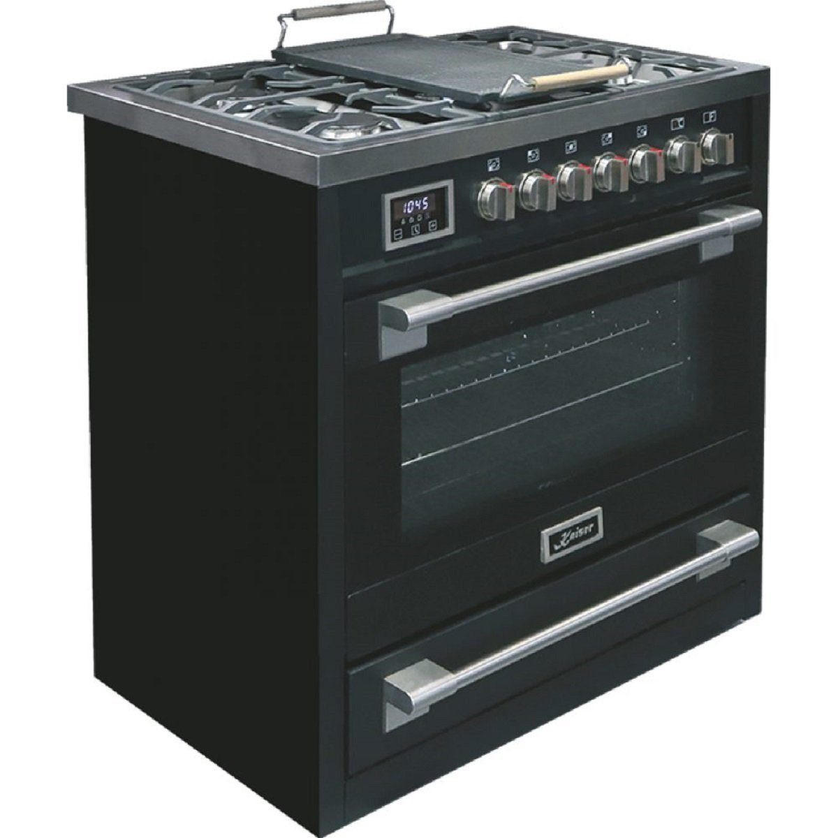 GAS-ELEKTRO-STANDHERD HGE 93505 S Schwarz 90 cm - Schwarz, Metall (90/90/60cm) - Kaiser Küchengeräte