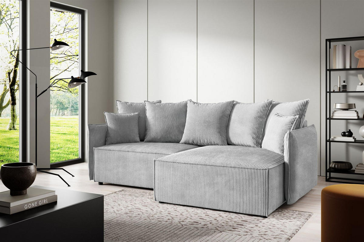 ECKSOFA Minea Mit Schlaffunktion - Hellgrau, Holzwerkstoff/Textil (221/153cm) - Fun Möbel