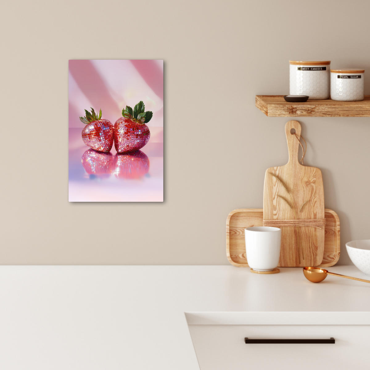 LEINWANDBILD Disco - Obst - Glitzer - Erdbeere 20x30 cm - Pink, Textil (20/30cm) - MuchoWow