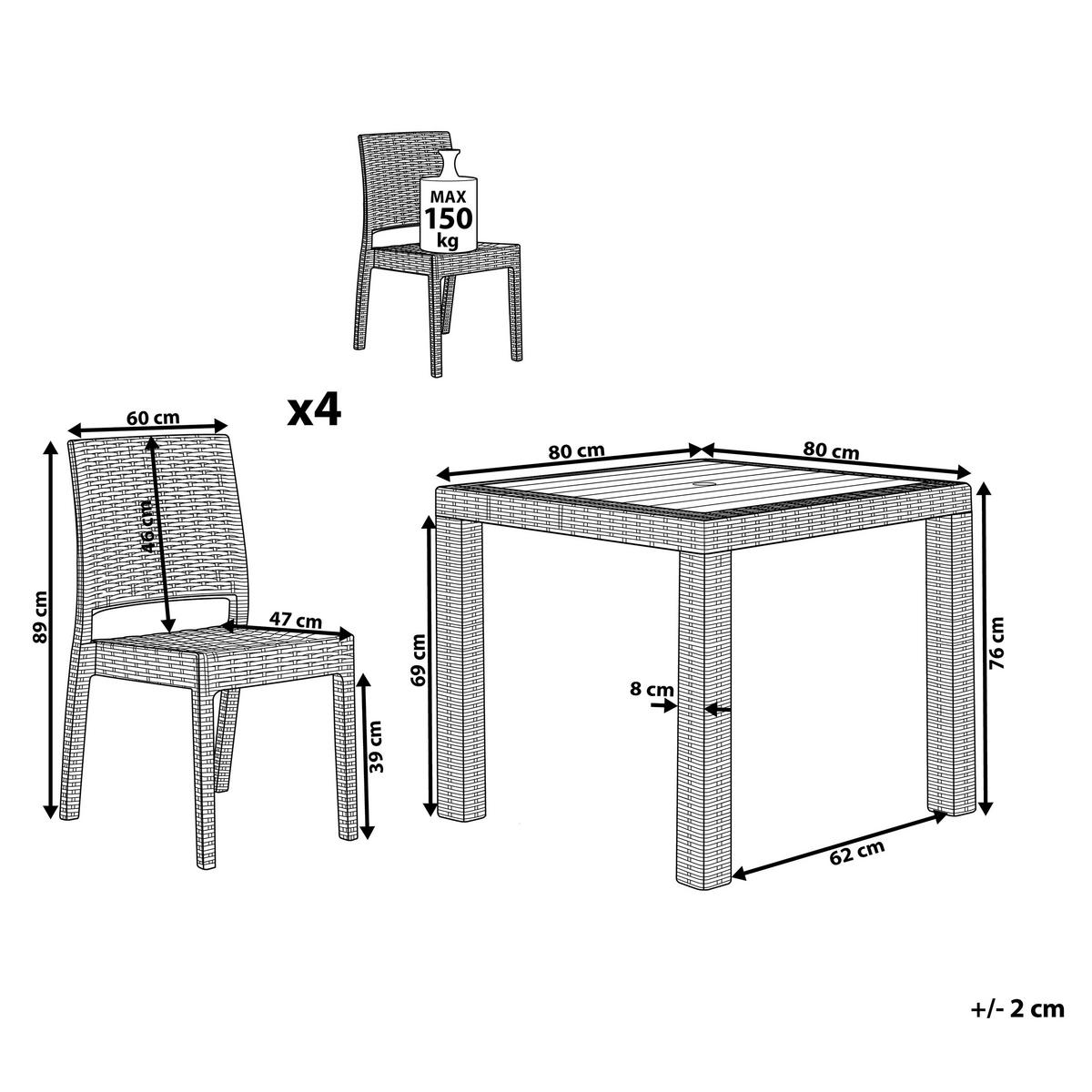 GARTENMÖBEL SET 4-Sitzer Rattanoptik graphitgrau Fossano - Graphitfarben, Kunststoff - Beliani