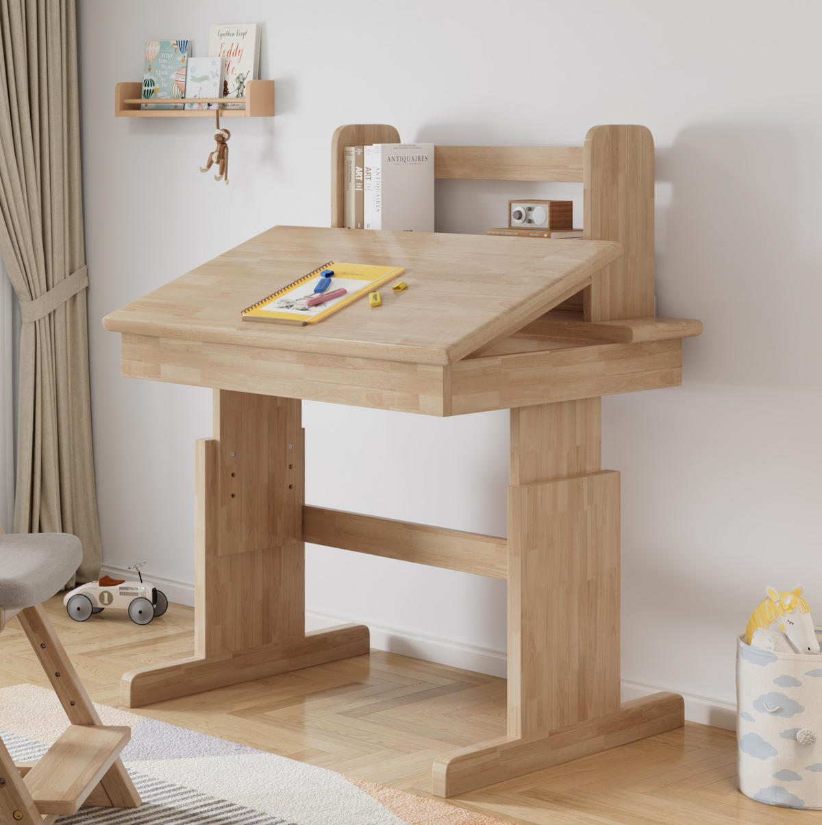 KINDERSCHREIBTISCH höhenverstellbar 80 x 60 cm Holz Natur - Braun, Holz (80/94/80cm) - Meubliv