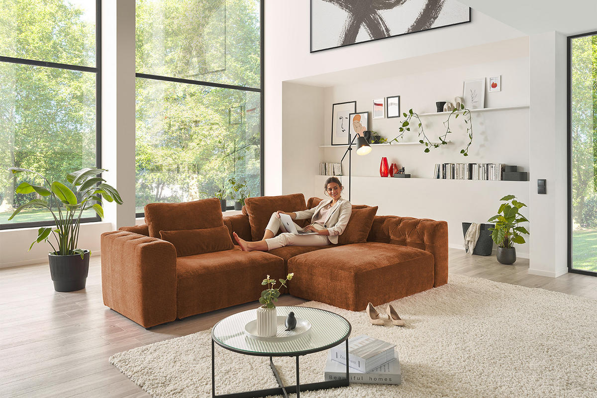 MODULSOFA SEPHI Rotbraun Cord - Rotbraun/Schwarz, Kunststoff/Textil (268/62/191cm) - KAWOLA