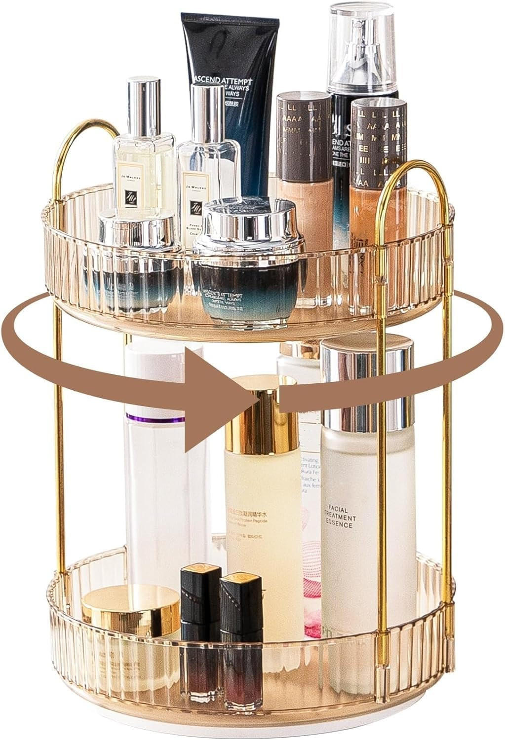 KOSMETIK-ORGANIZER, drehbar, 2-stöckig,Gold,23/23/32cm - Goldfarben, Kunststoff (23.5/10.5/23.5cm)