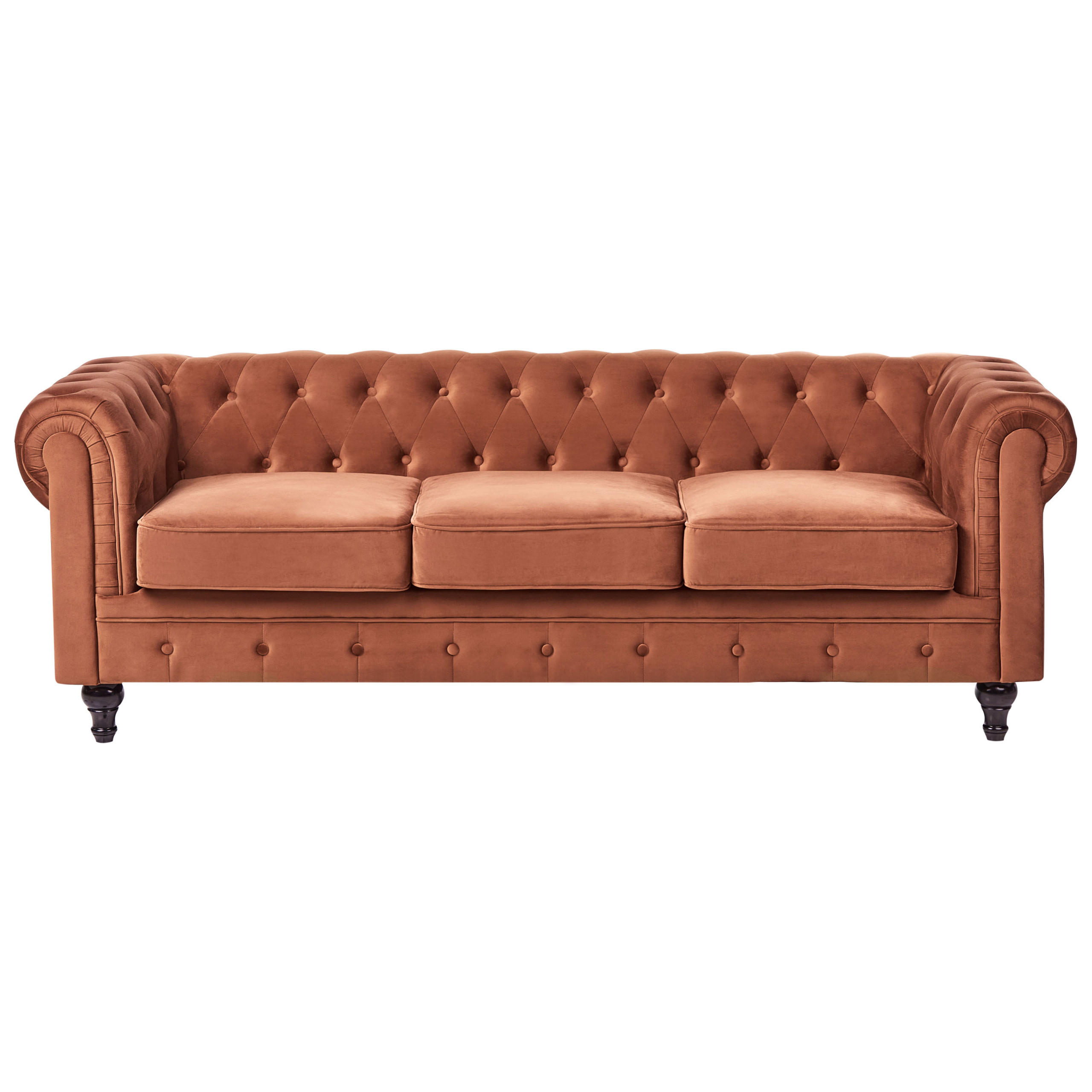 3-SITZER-SOFA Samtstoff Goldbraun Chesterfield - Goldfarben/Braun, Textil (201/70/75cm) - Beliani