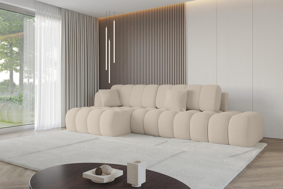 ECKSOFA mit Schlaffunktion Ottomane Links OLEA-L2 321x164x75 Dunkelbeige Bouclé - Hellbraun/Schwarz, Holzwerkstoff/Kunststoff (321/164cm) - ALTDECOR