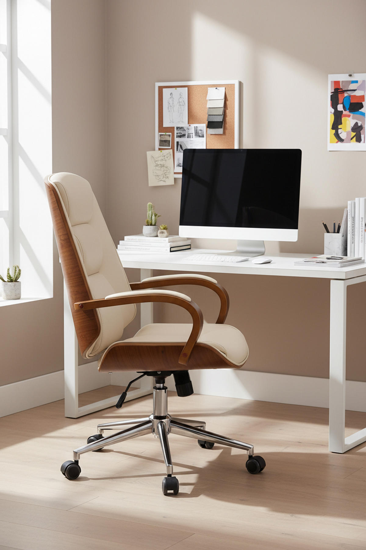 BÜROSTUHL Nyxar walnuss/creme - Chromfarben/Creme, Metall (60/110/68cm) - TPFLiving