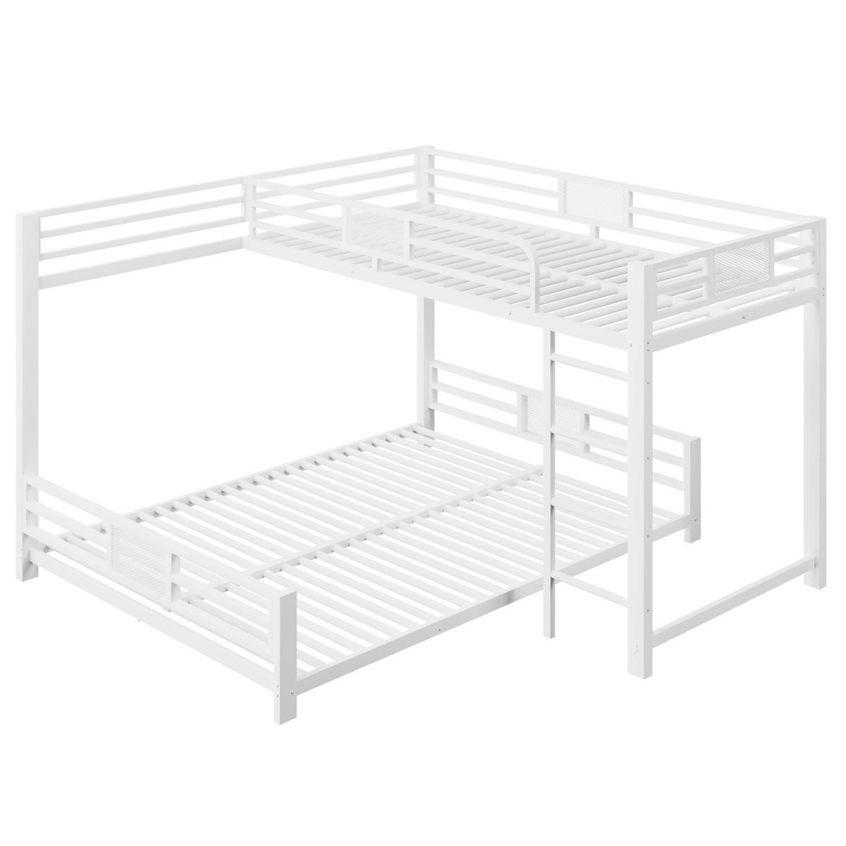 ETAGENBETT 90/200 cm weiß aus Metall mit L-Form und Schutzgittern - Weiß, Metall (90/200cm) - OKWISH