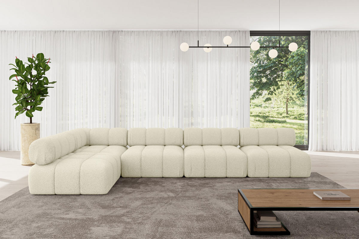 ECKSOFA modulares Sofa Samaro-L3 - 380x190x70 cm Beige Bouclé - Beige, Holzwerkstoff/Textil (380/190cm) - ALTDECOR