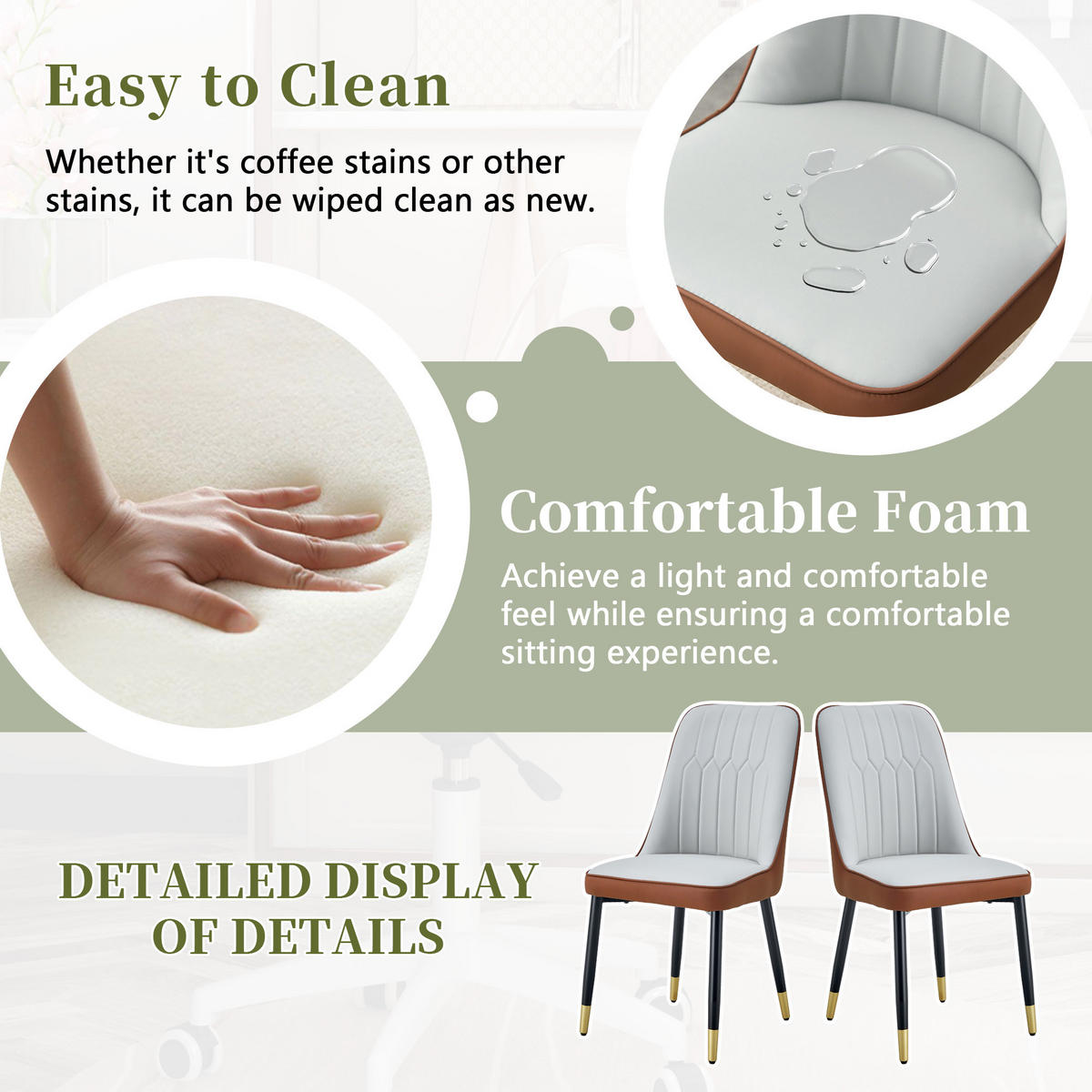 STUHL-SET DE-36511 2 Stück mit PU-Bezug und Metallbeinen Hellgrau/Braun - Graubraun, Metall (41.5/89/43cm) - ComfortXL